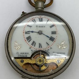 Antique 8 Days Swiss Pocket Watch